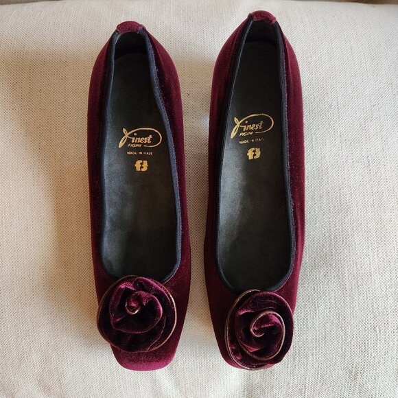 *NEW* Figini Burgundy Velvet & Leather Low Block Heels – US 7 - Picture 2 of 15